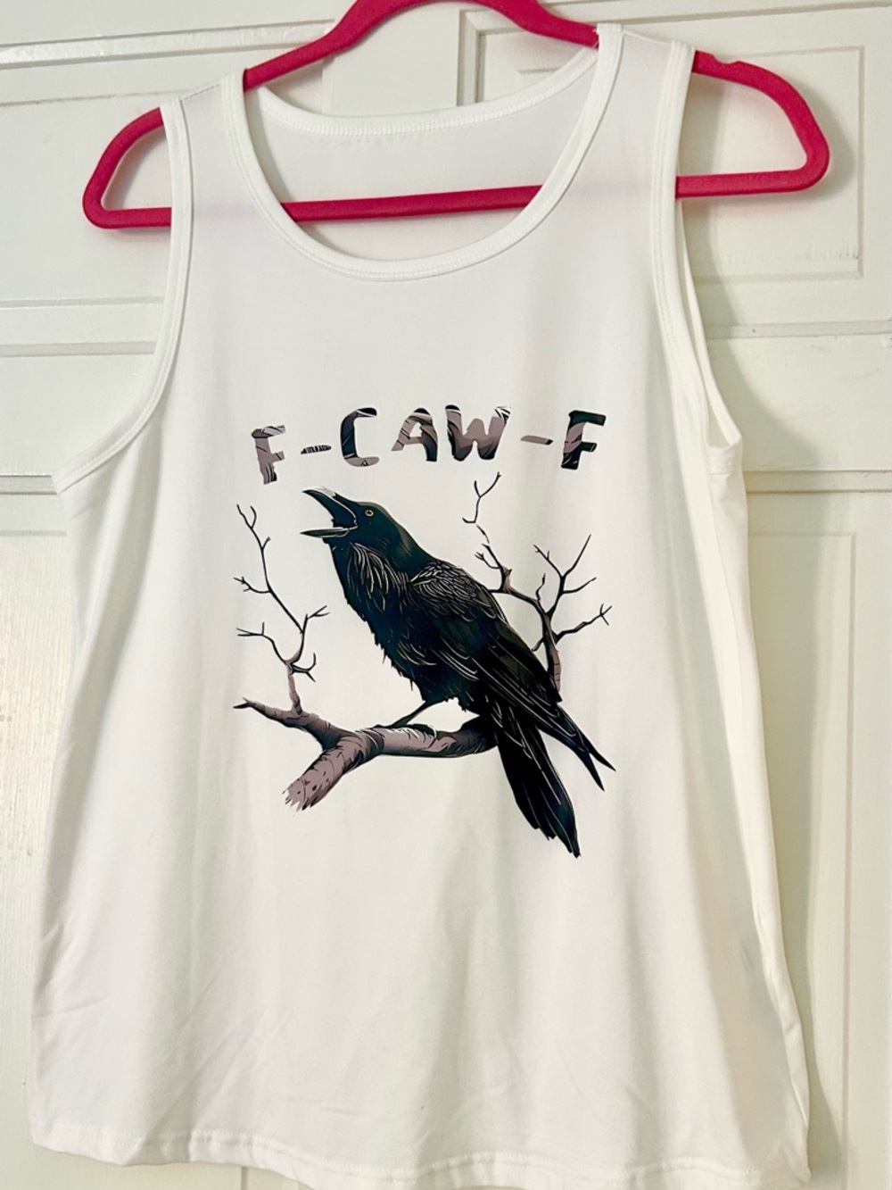 Graphic White Tank Top with Raven